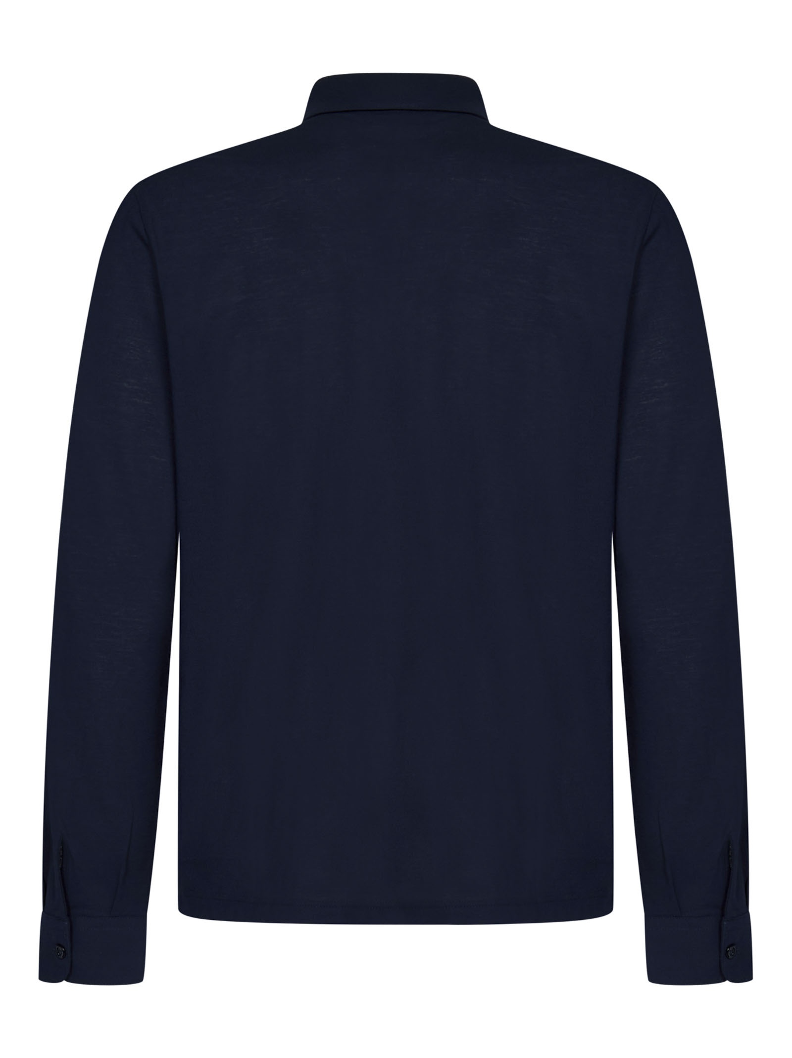 Midnight blue shirt in light and breathable voile crêpe jersey with pointed collar. - 2