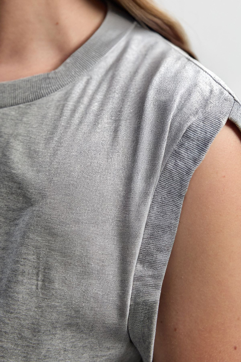 Cotton Detail Short Sleeve Ruched Tshirt 3