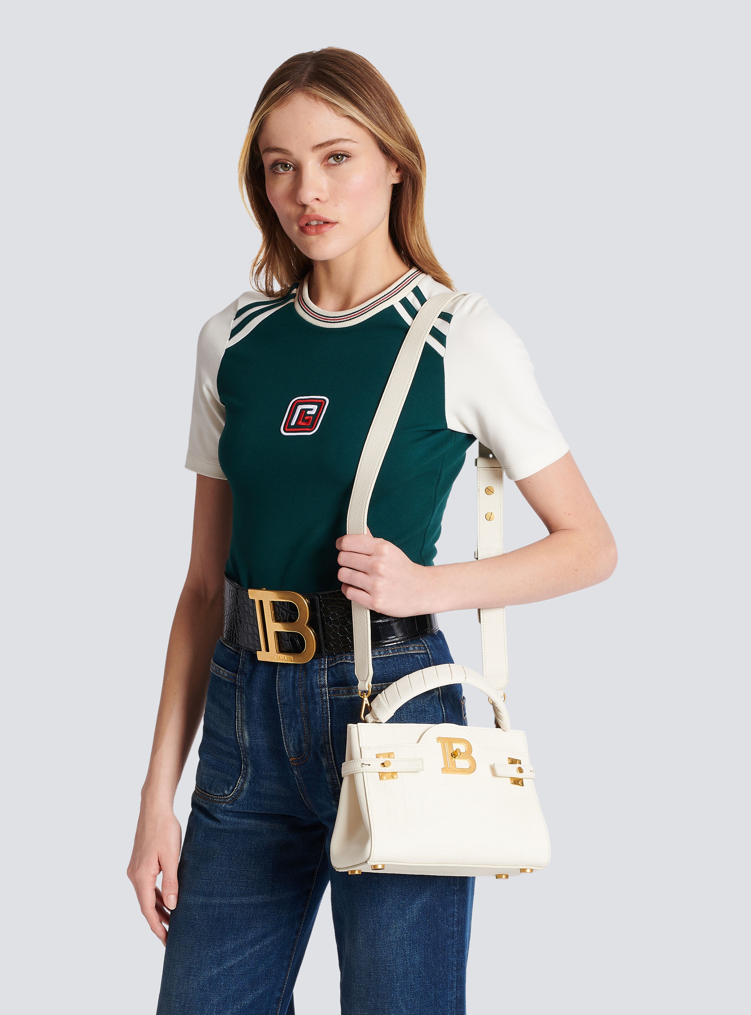 B-Buzz 22 monogrammed top-handle bag in grained leather - 9