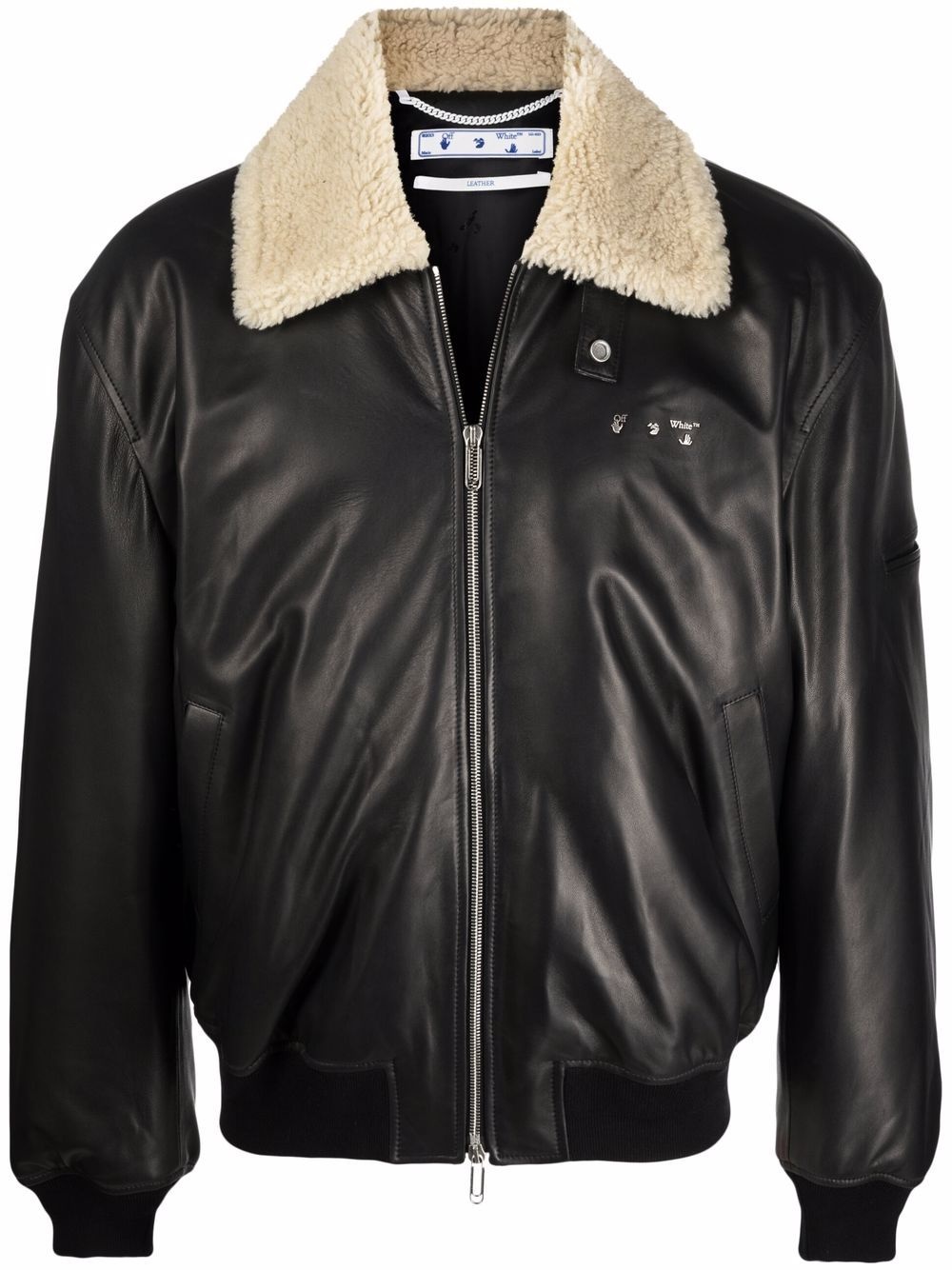 shearling-collar leather flight jacket - 1