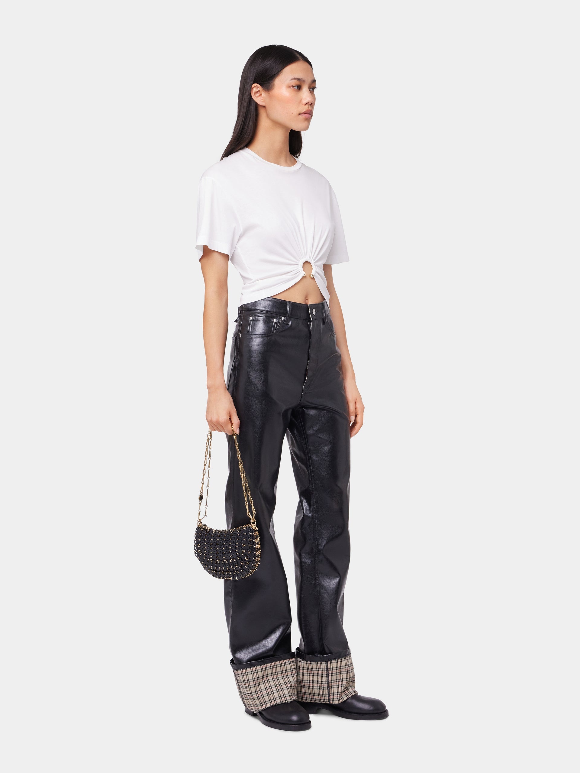 BLACK FLARED TROUSERS IN IMITATION LEATHER - 3