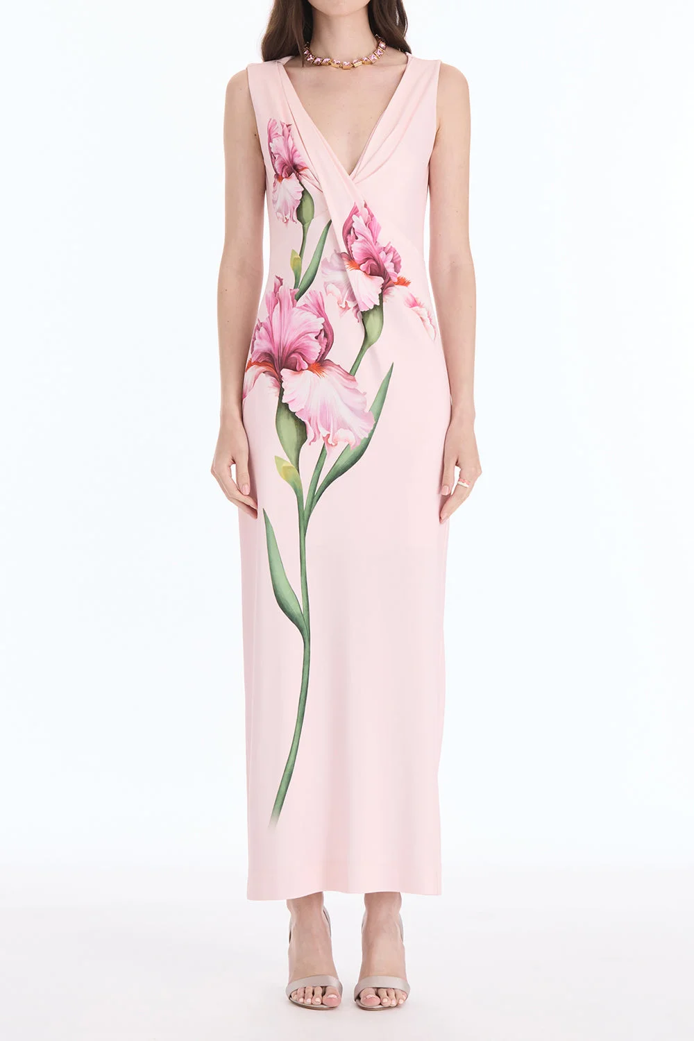 Sleeveless Draped Painted Iris Day Dress - 1
