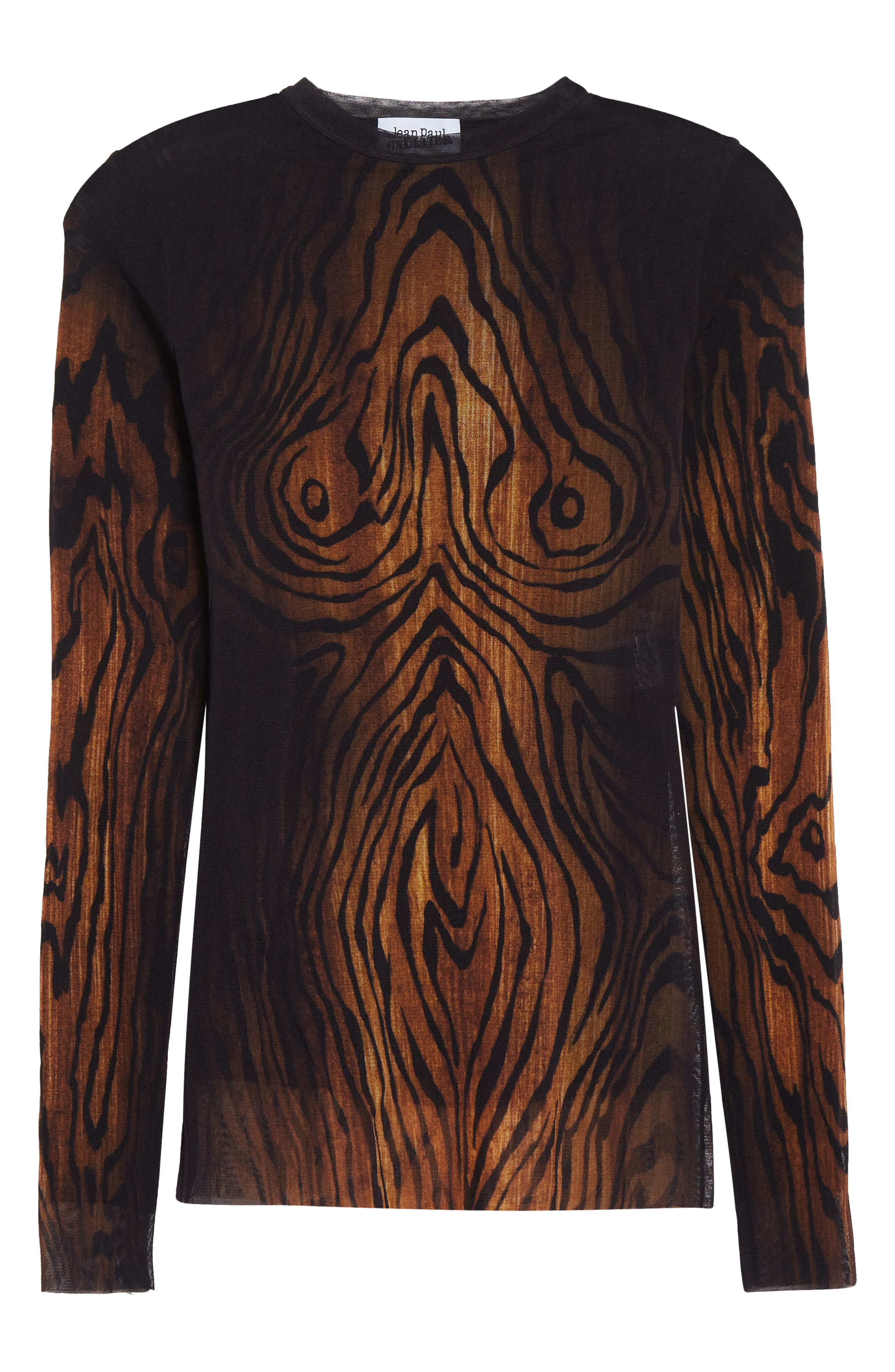 Jean Paul Gaultier Stripe Long Sleeve Mesh Top in Black/Brown at Nordstrom - 4