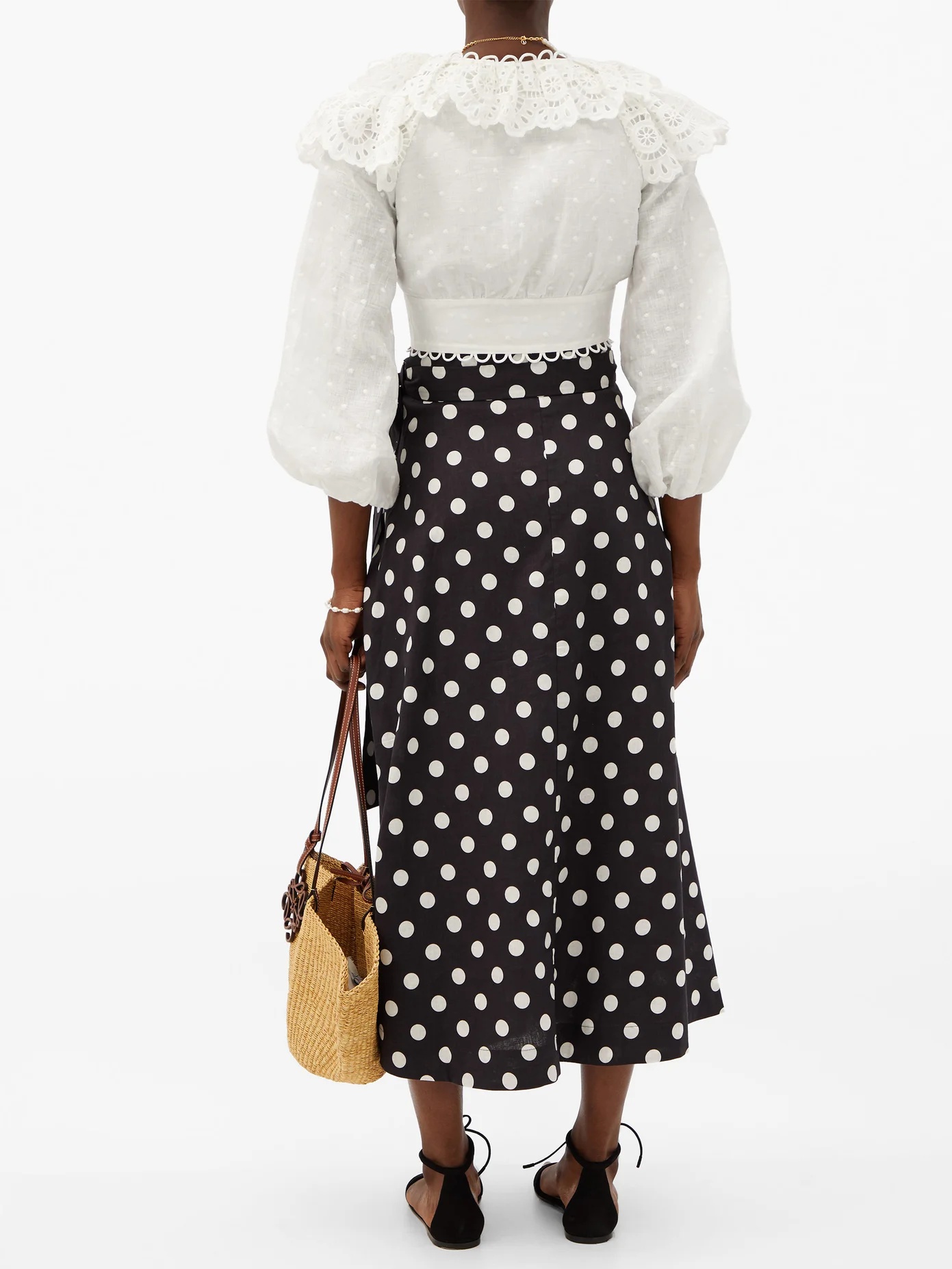 Bellitude polka-dot linen-blend midi skirt - 5