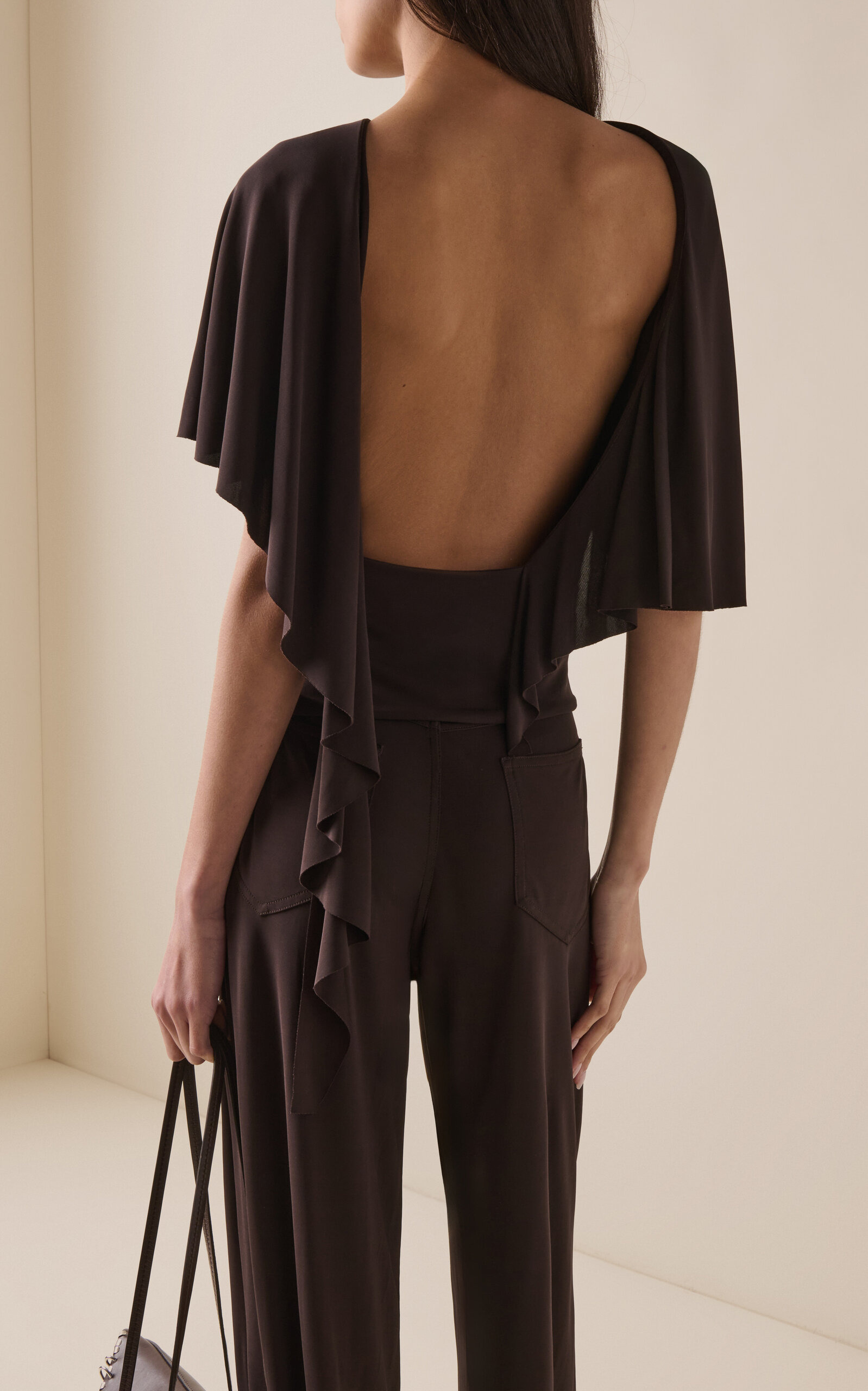 Fluted Backless Jersey Top brown - 4