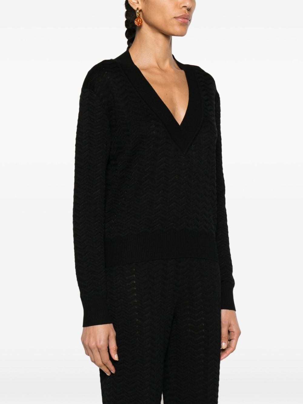 zigzag V-neck jumper - 3