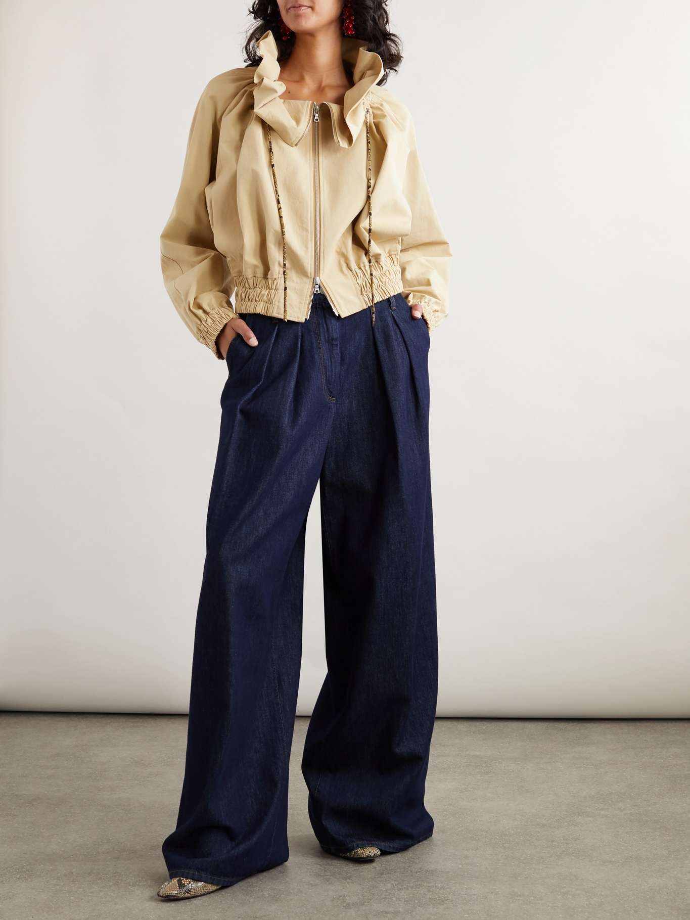 Cropped ruffled cotton-canvas jacket Beige - 2