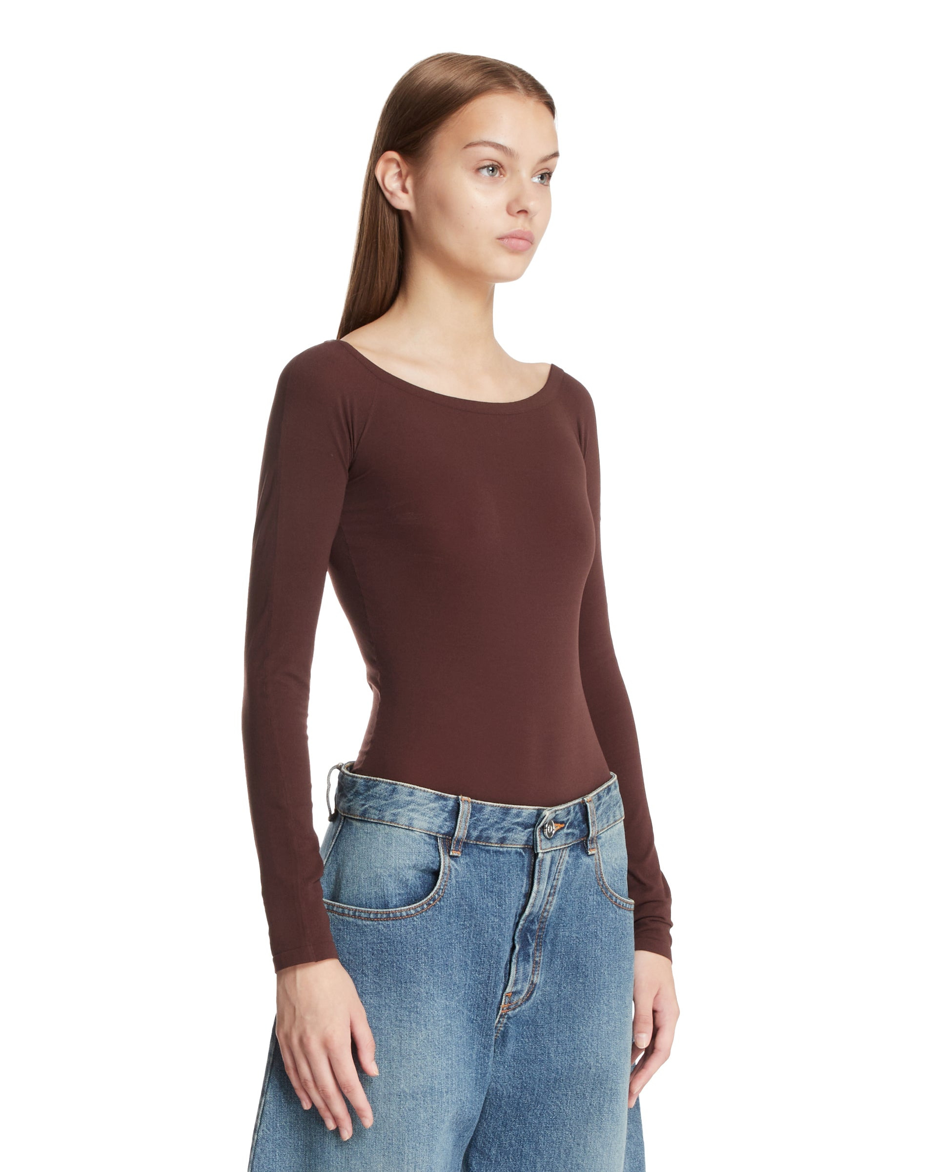 Brown Off-the-Shoulder Knit Bodysuit - 4