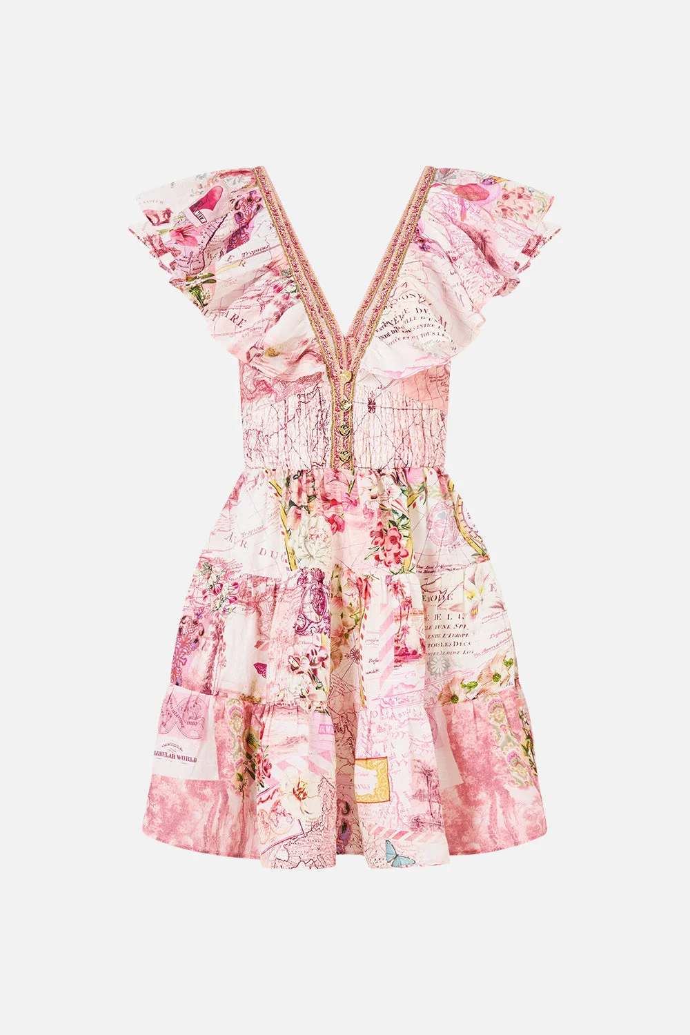 TIERED SHORT DRESS WITH NECK FRILL JOURNAL DE VOYAGE - 1