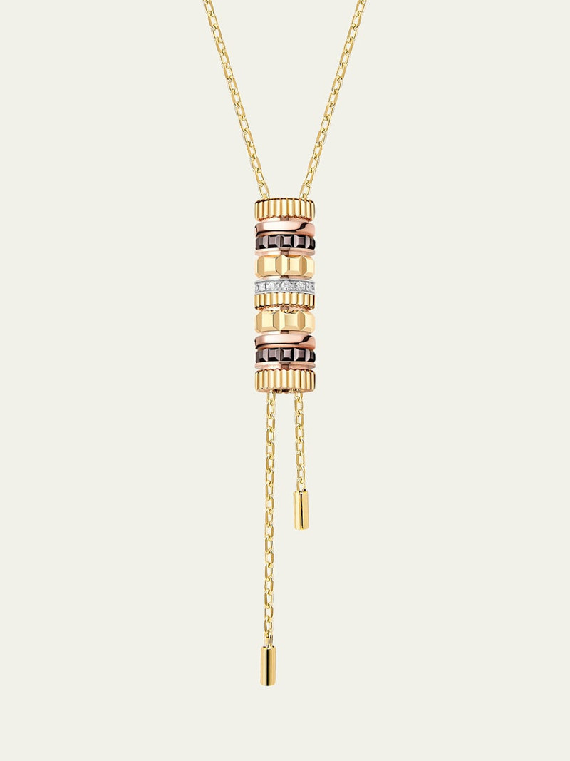 Boucheron Quatre Classique 18K Tricolor Gold Tie Necklace with Brown PVD and Diamonds outlook