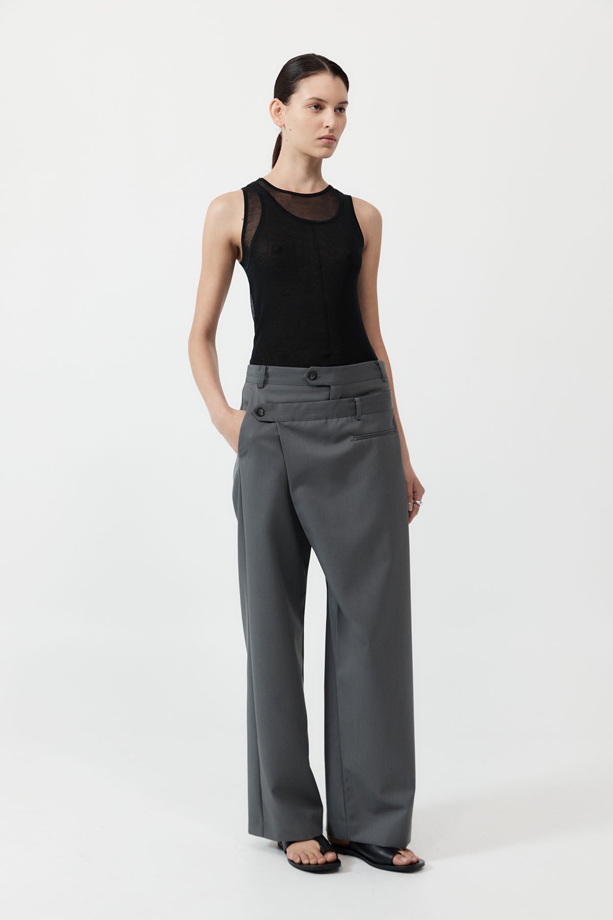 Deconstructed Waist Pants - Pewter Grey - 2