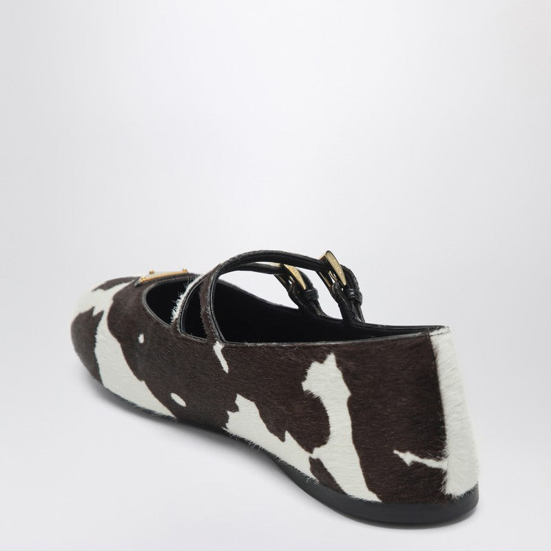Prada White/Dark Brown Ballerinas With Animal Print Women - 2