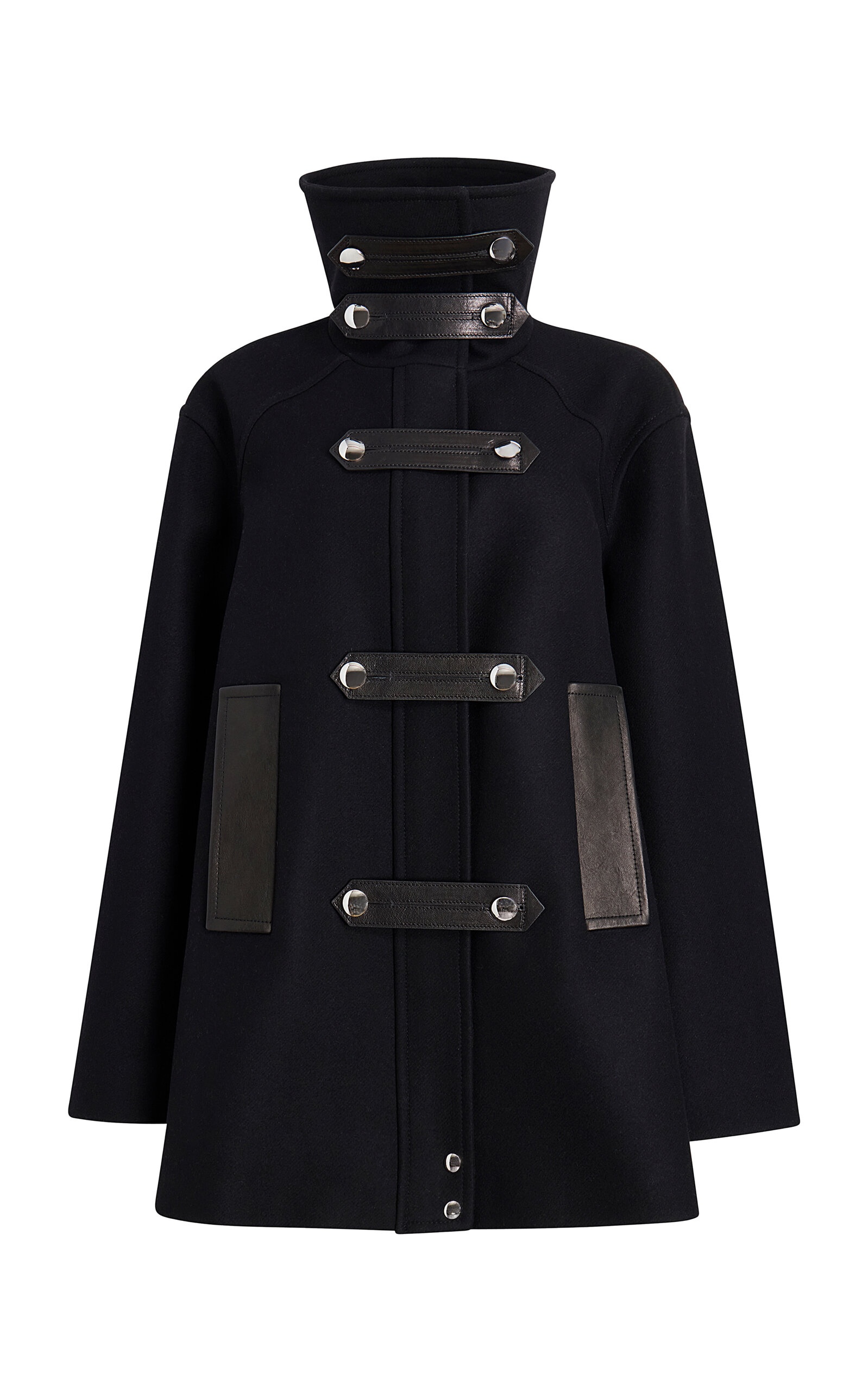 Melbo Leather-Trimmed Wool Coat black - 1