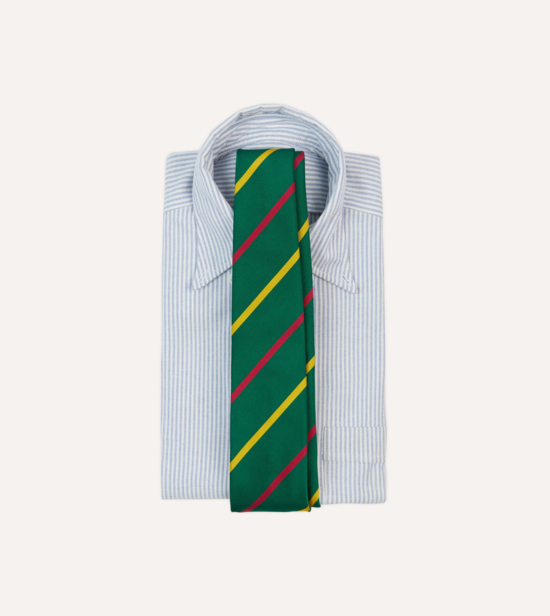 Drake's Green, Yellow and Pink Bar Stripe Mogador Silk Tipped Tie outlook