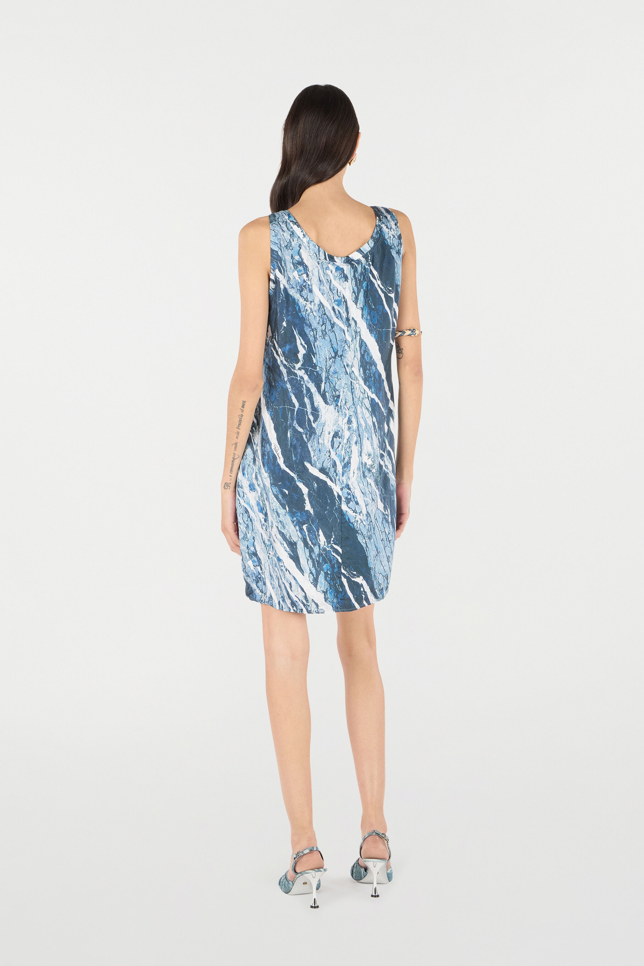 Silk Mini Dress With Marble Print - 4