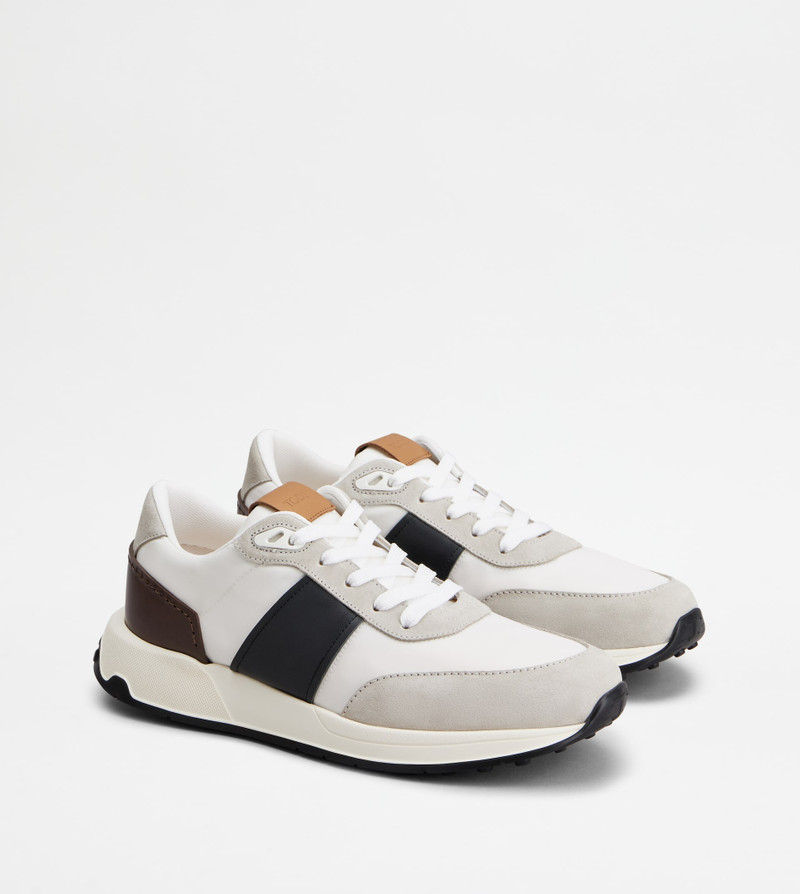 SNEAKERS IN LEATHER AND TECHNICAL FABRIC - GREY, WHITE, BLUE 2