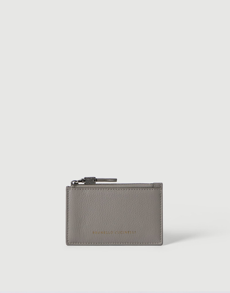 Grained calfskin card case with shiny zipper pull 1