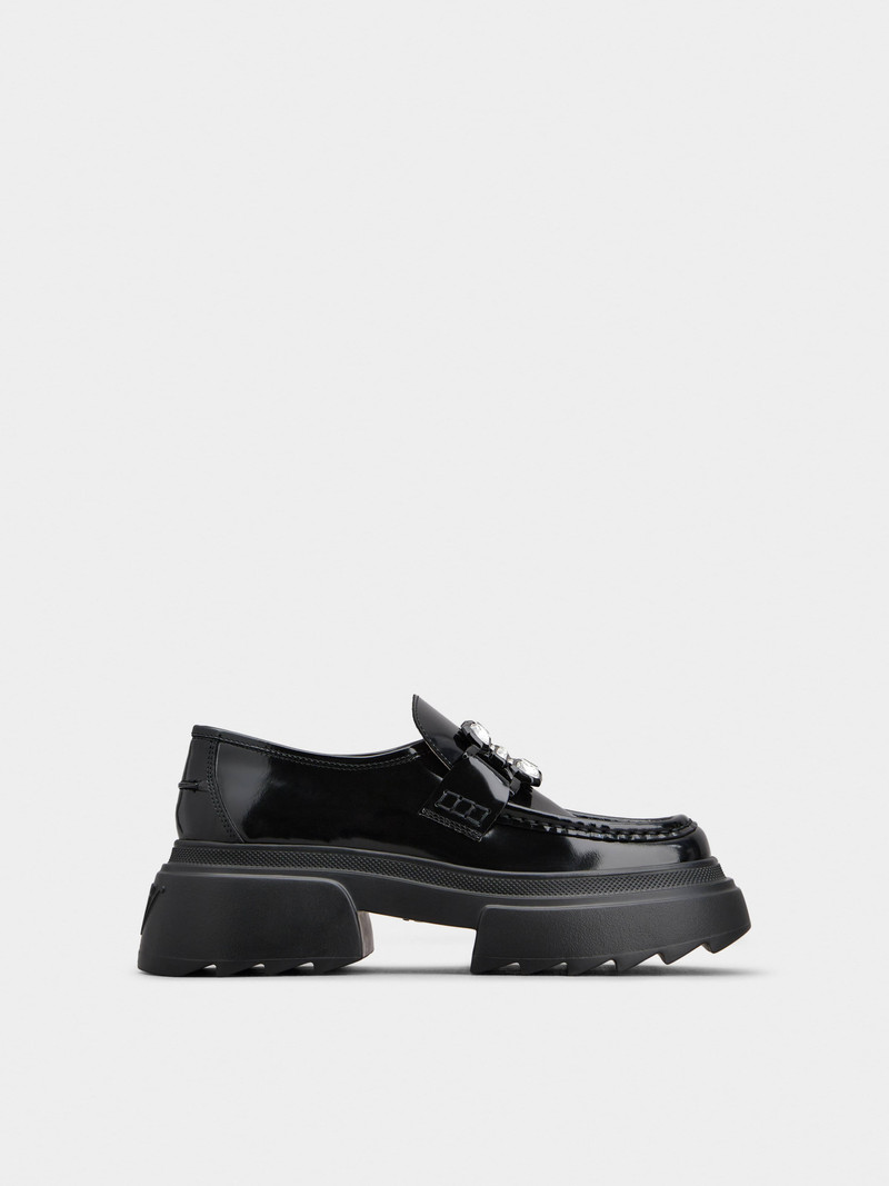 Wallaviv Strass Buckle Loafers in Leather - 1