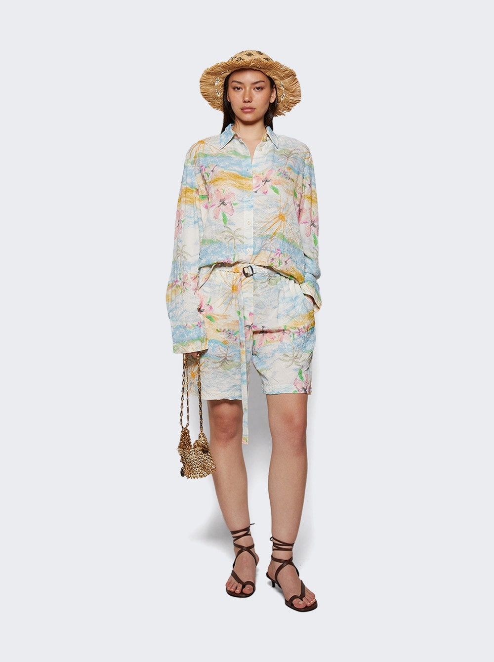 Crimped Bahia Short Hibiscus Print - 5