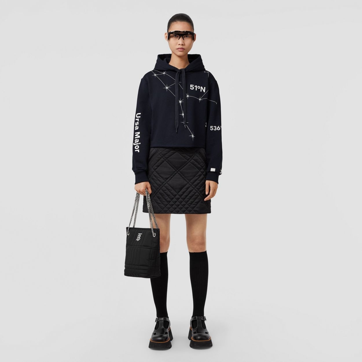 Constellation Print Cotton Cropped Hoodie - 6