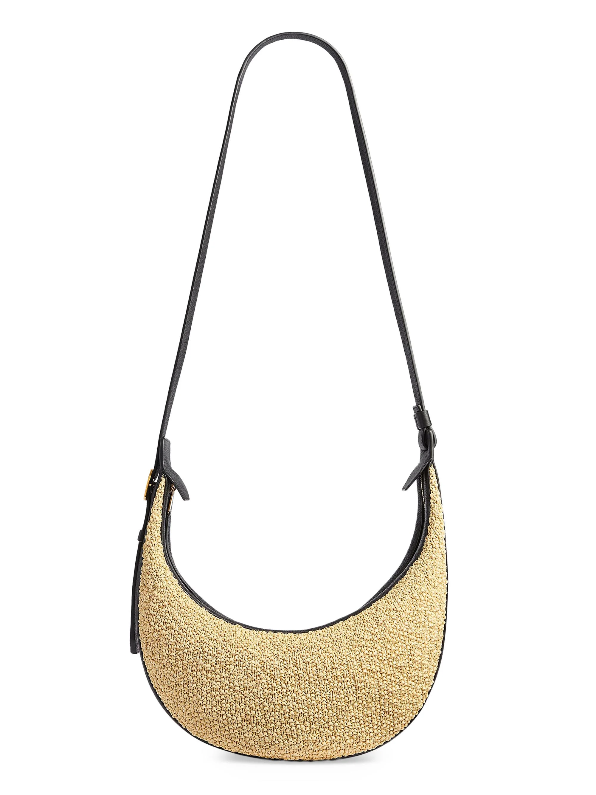Women's Augustina Small Raffia & Leather Crossbody Bag - Black Natural - 1