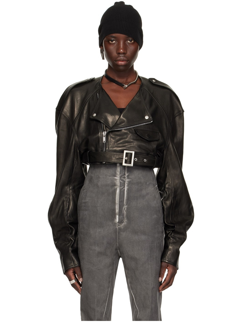 Black Micro Biker Leather Jacket 1