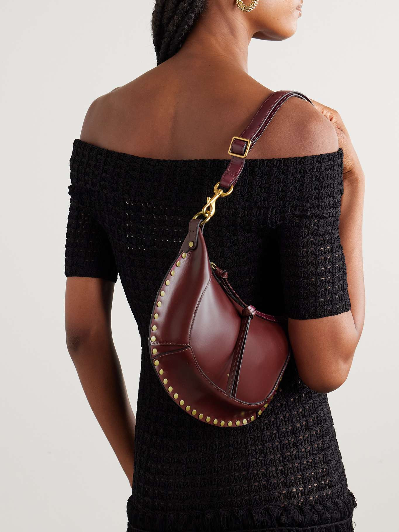 Oskan Moon studded leather shoulder bag Chocolate - 2