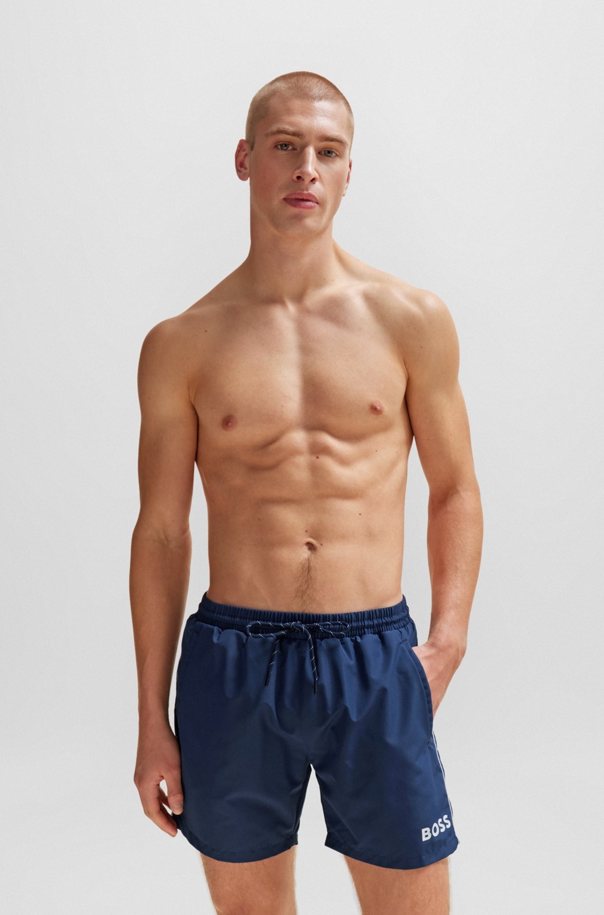 QUICK-DRYING SWIM SHORTS WITH LOGO AND PIPING - 2