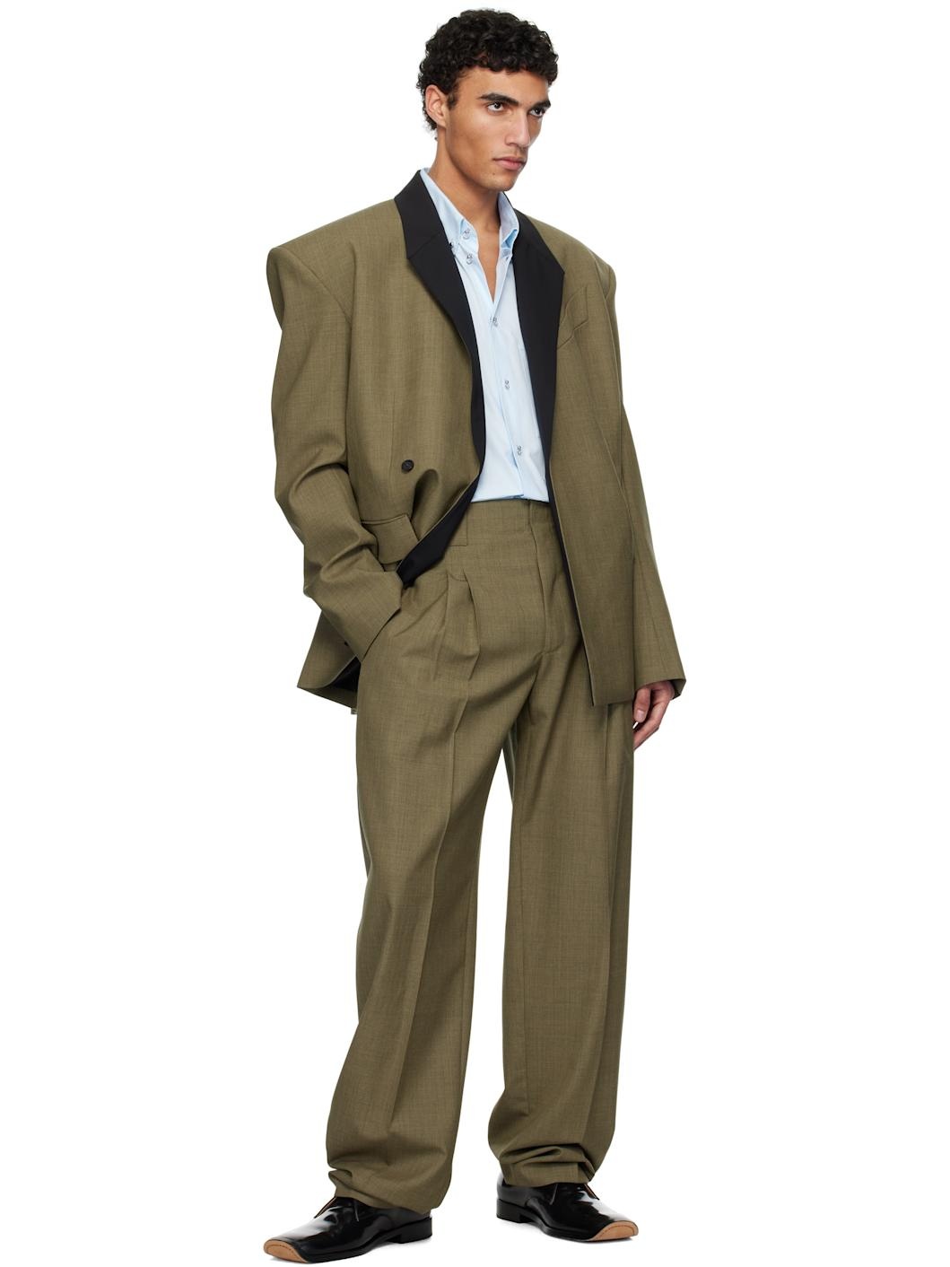 Khaki Contrasted Collar Tailored Blazer - 4