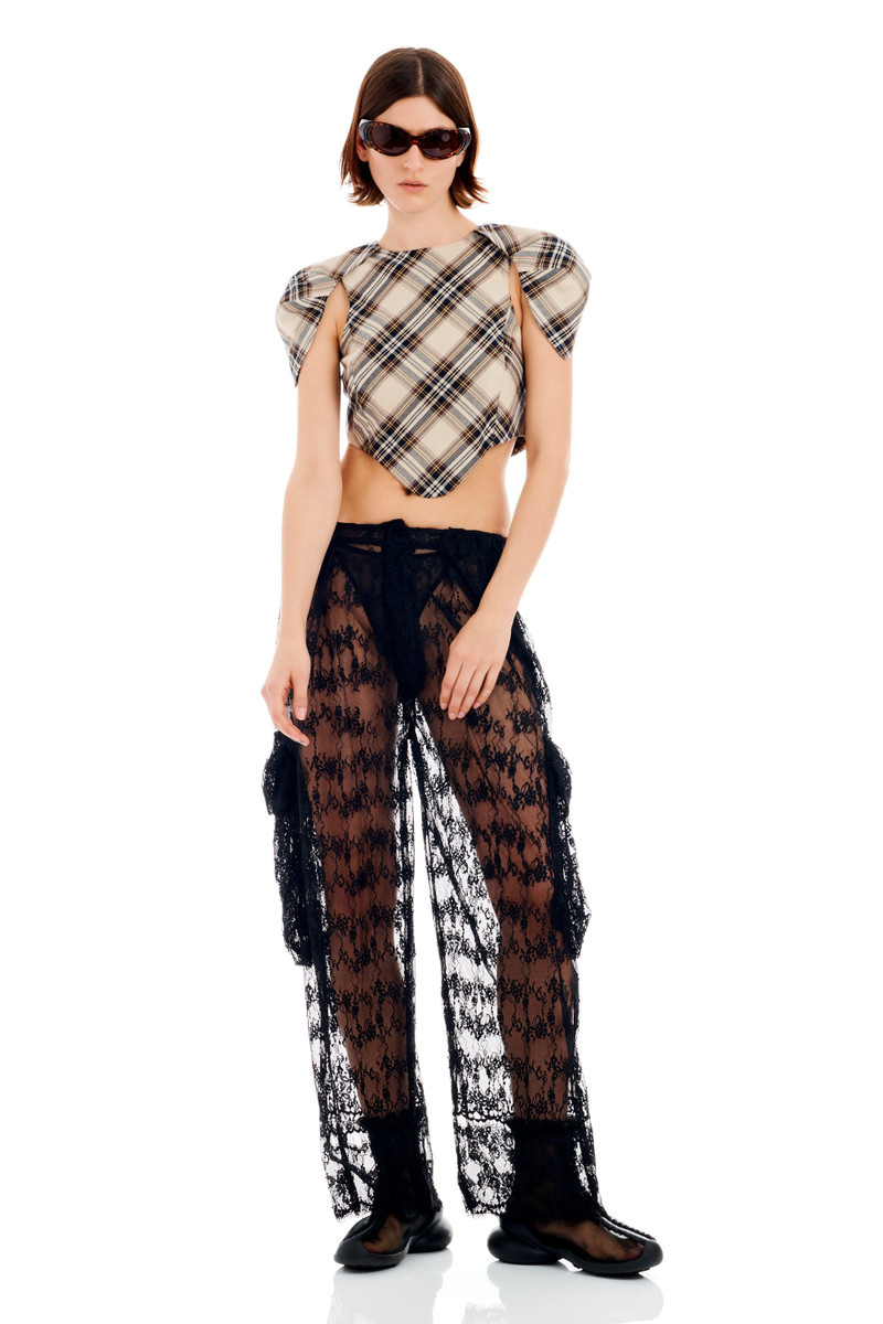 BLACK LACE PLEATED CARGO PANT 1