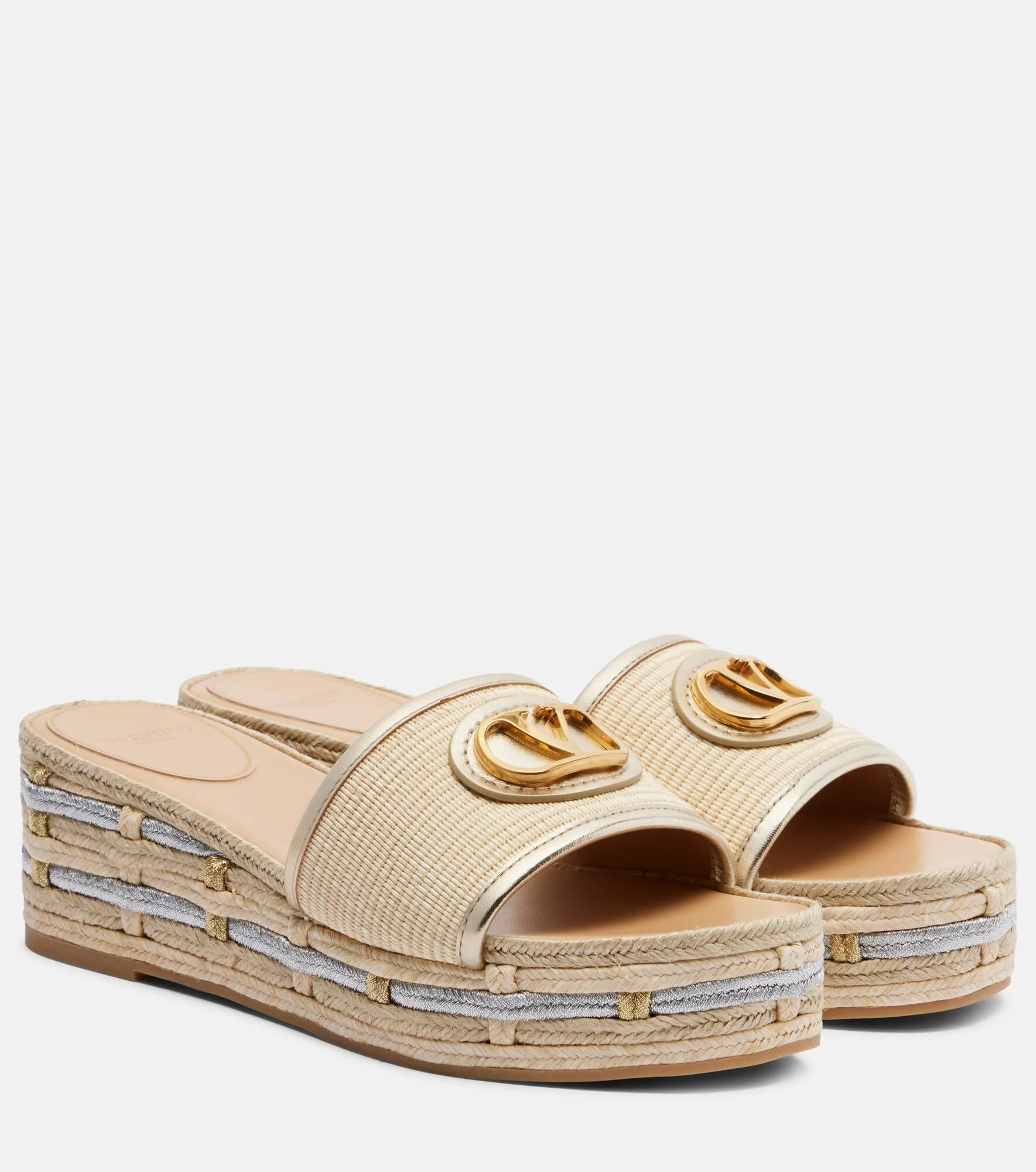 VLogo leather-trimmed espadrille slides - 1