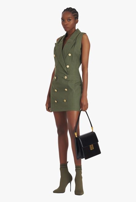 Short khaki denim dress with gold-tone double-buttoned fastening - 2