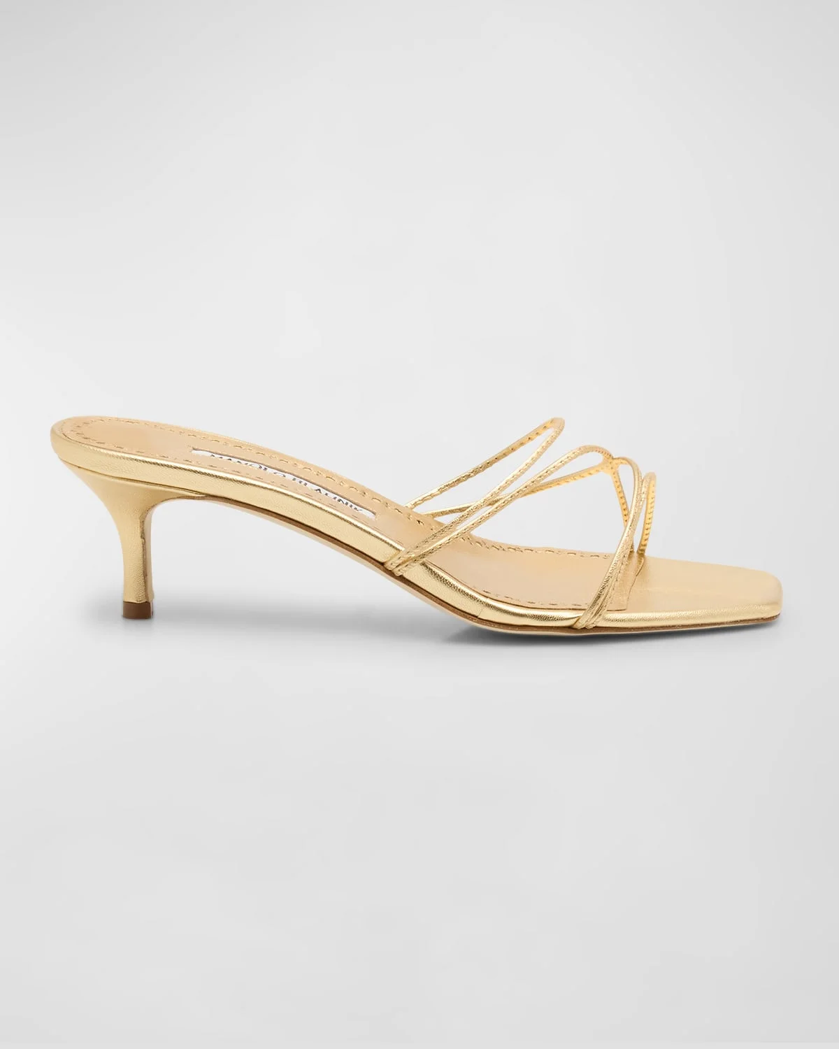 Strappy Metallic Leather Slide Sandals - 1