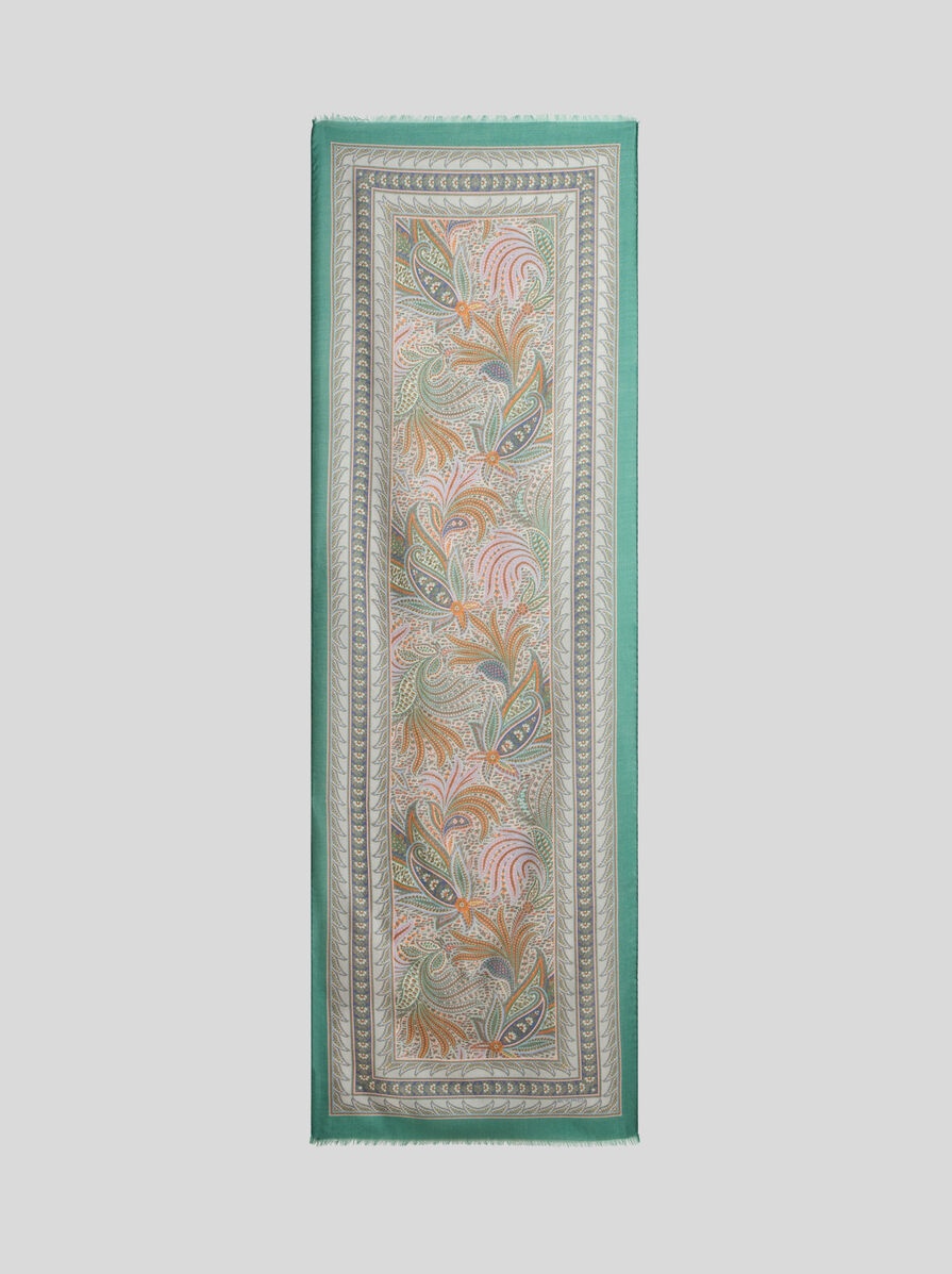 FRINGED SCARF WITH FOLIAGE MOTIF - 2