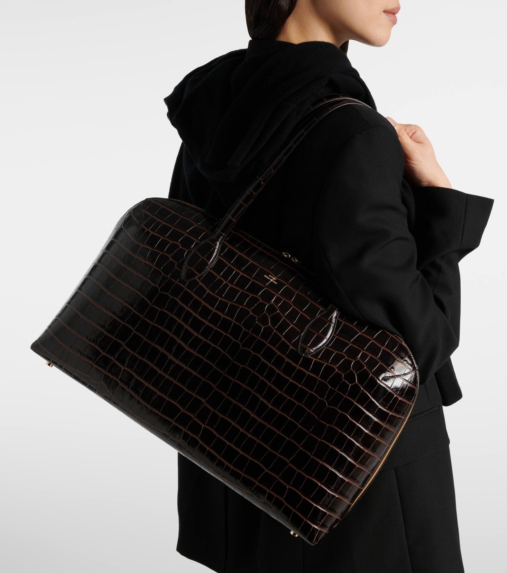 Croc-effect leather tote bag - 7