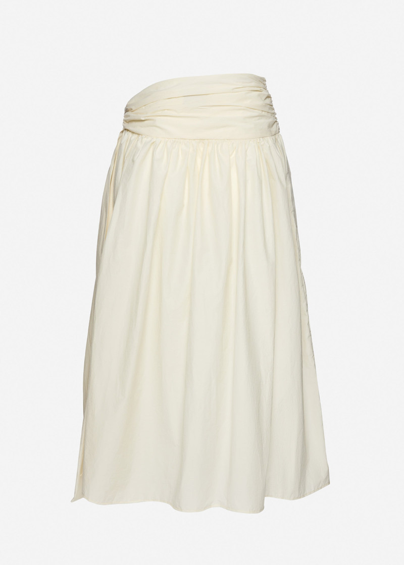 Wrap-tie midi skirt with gathered hem in cream 2
