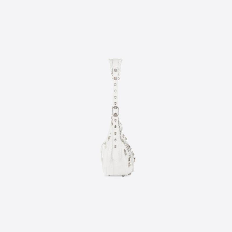 Women's Le Cagole Medium Shoulder Bag Crocodile Embossed in White 3