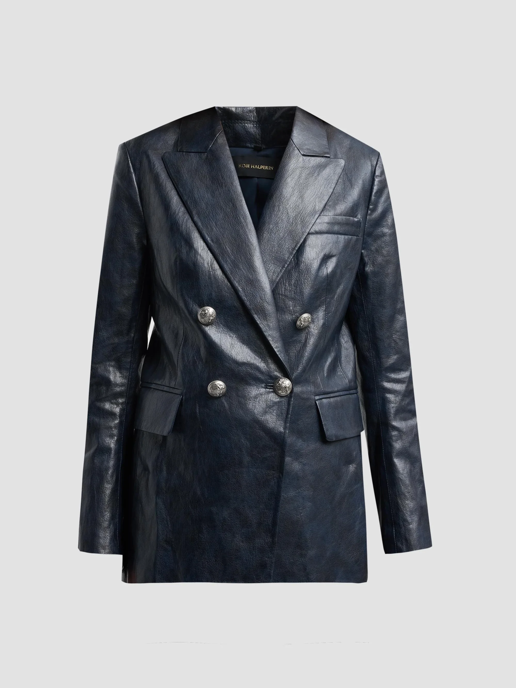 Women's Alyson Faux-Leather Double-Breasted Jacket - Navy - 1