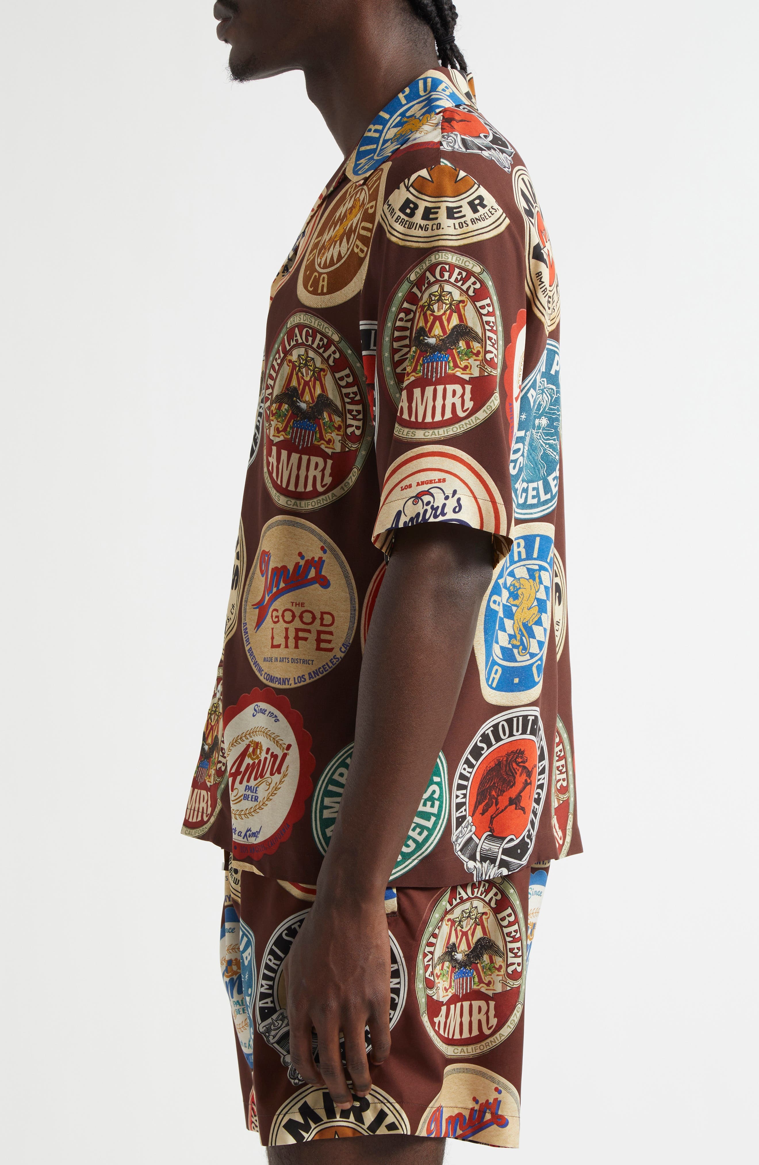 AMIRI Coasters Print Bowling Shirt in Chocolate at Nordstrom - 4