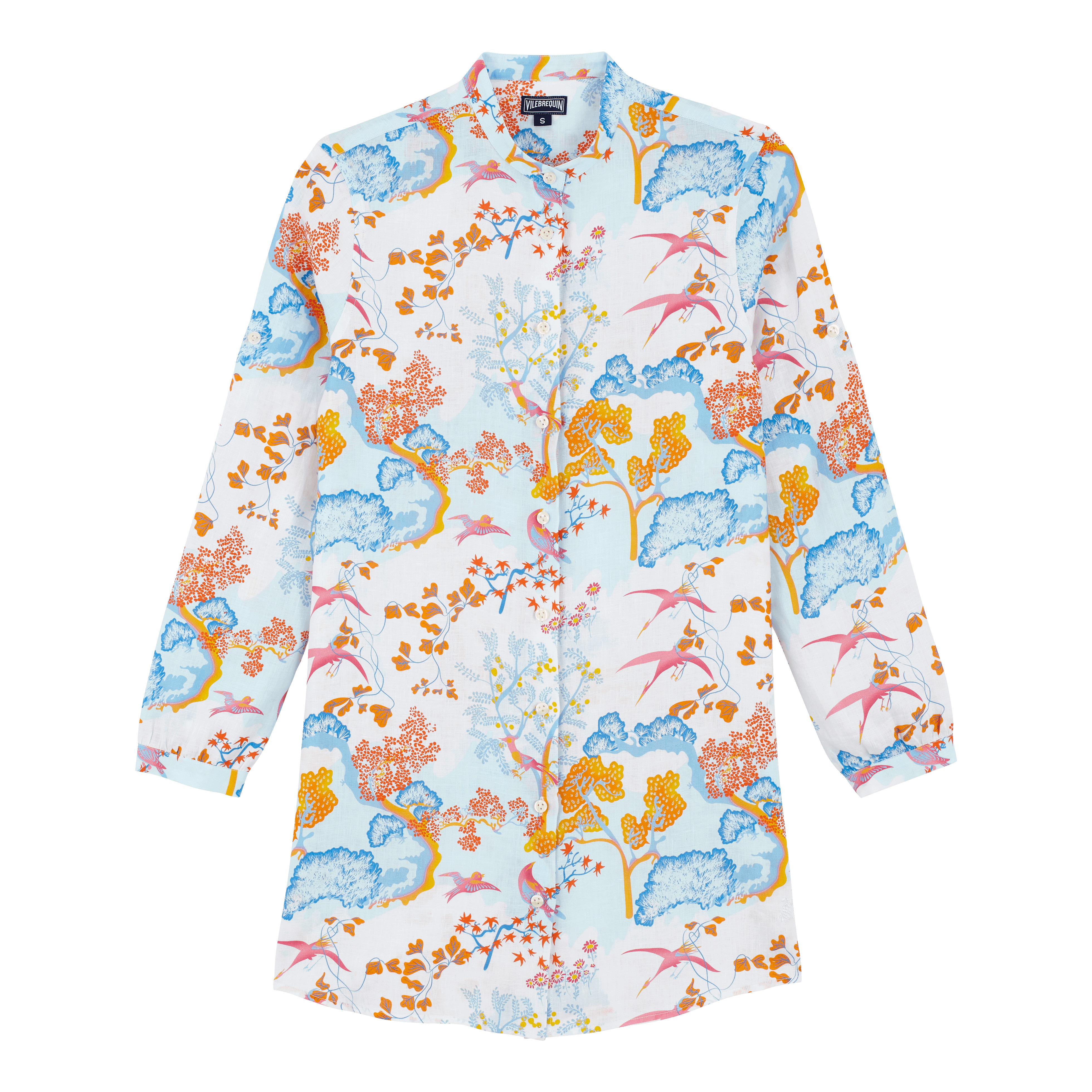 Women Linen Shirt Dress Peaceful Trees - 1