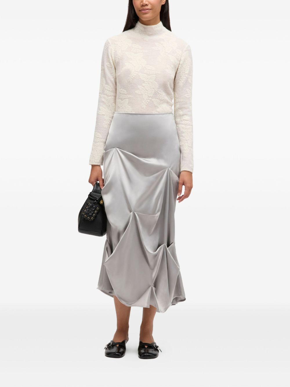 asymmetrical-hem draped midi skirt - 2