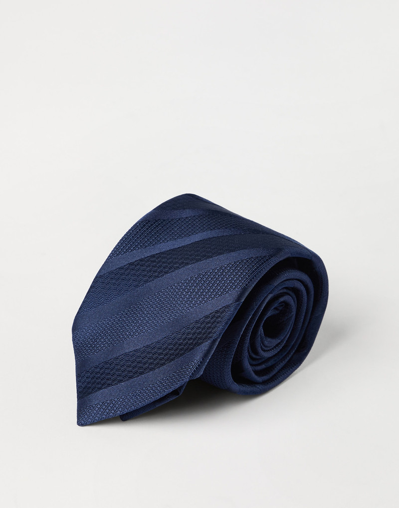 Brunello Cucinelli Texured tone-on-tone stripe silk tie outlook