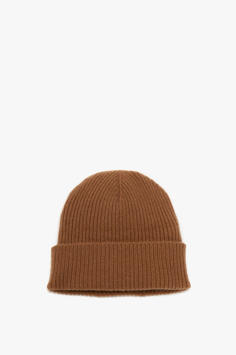 Victoria Beckham Logo Patch Beanie In Camel outlook