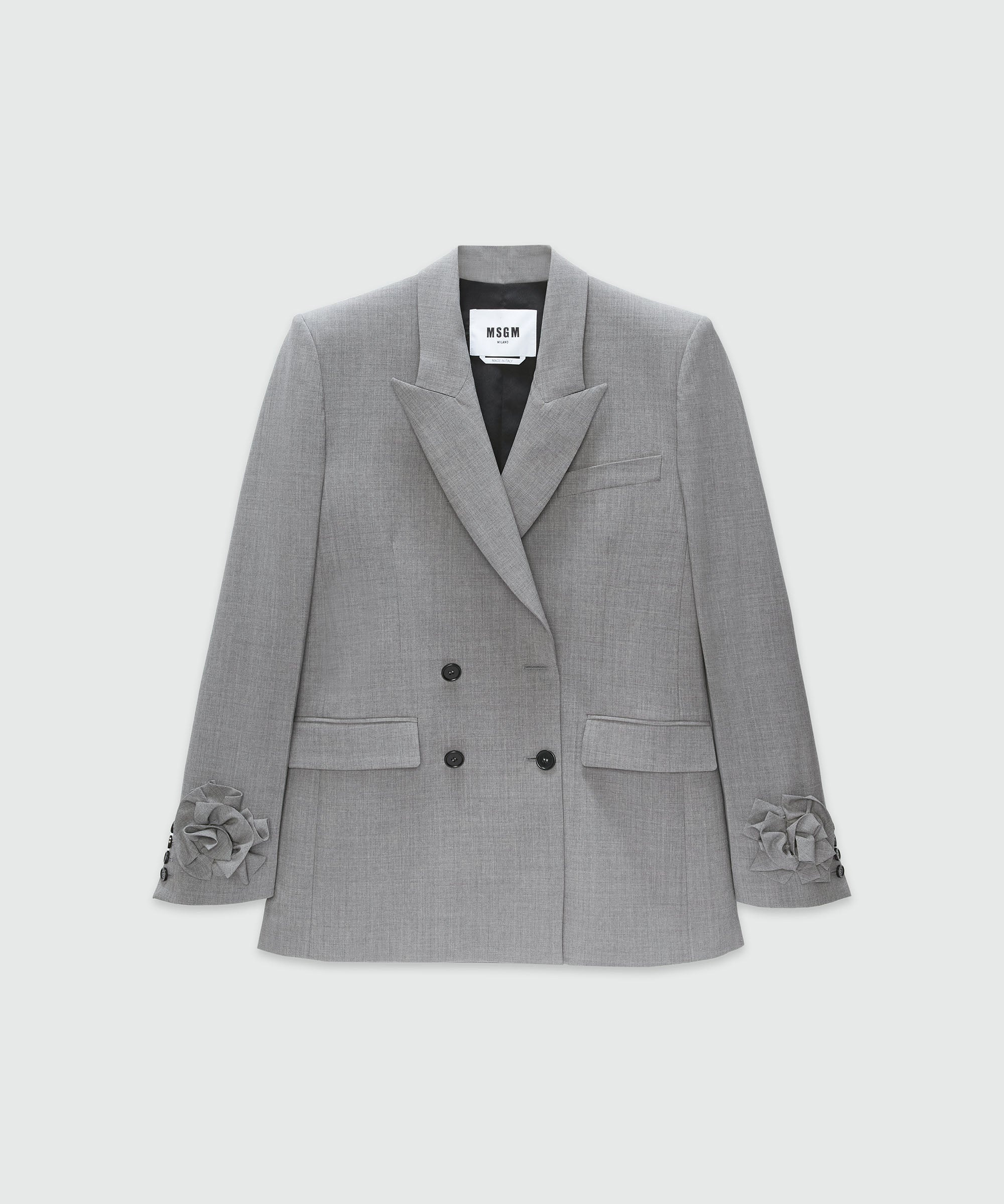 Grey melange double-breasted "MSGM Tailoring" wool jacket with applications - 1