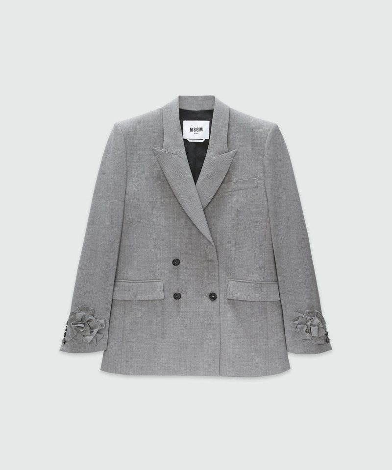 Grey melange double-breasted "MSGM Tailoring" wool jacket with applications 1