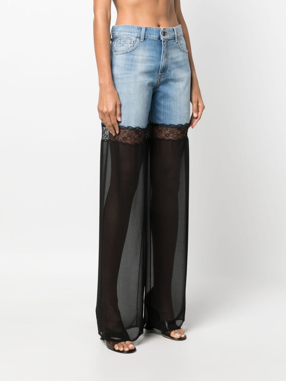 tulle-panel straight-leg jeans - 3