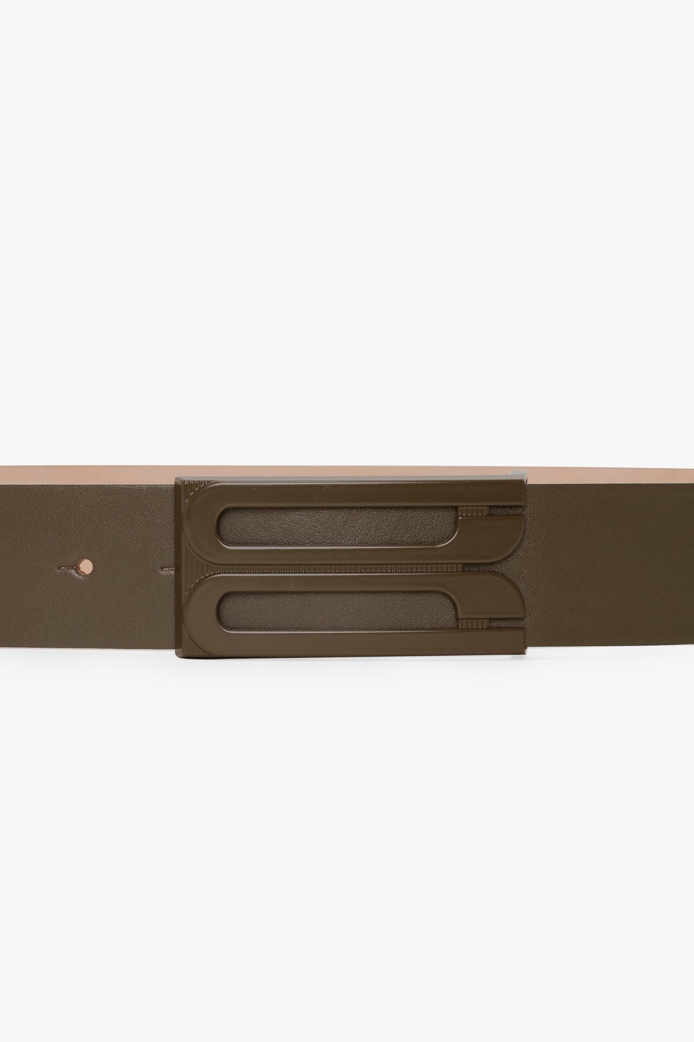 Tonal Jumbo Frame Belt In Dark Khaki Smooth Leather - 3