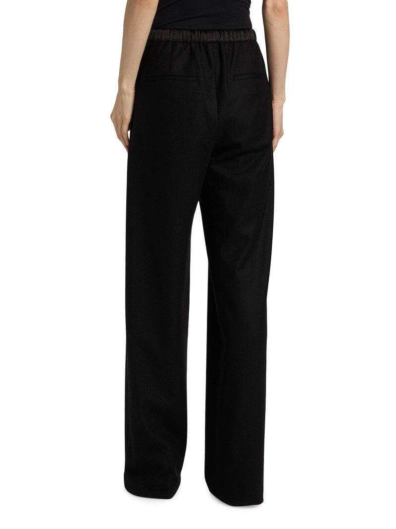 Women's Wool-Blend Satin-Trimmed Wide-Leg Pants - Black 5