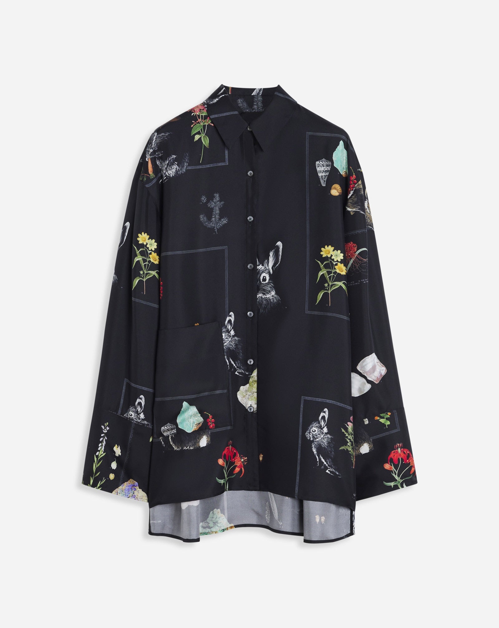 BOTANICAL PRINT LONG SLEEVE OVERSIZED RELAXED SHIRT - 1