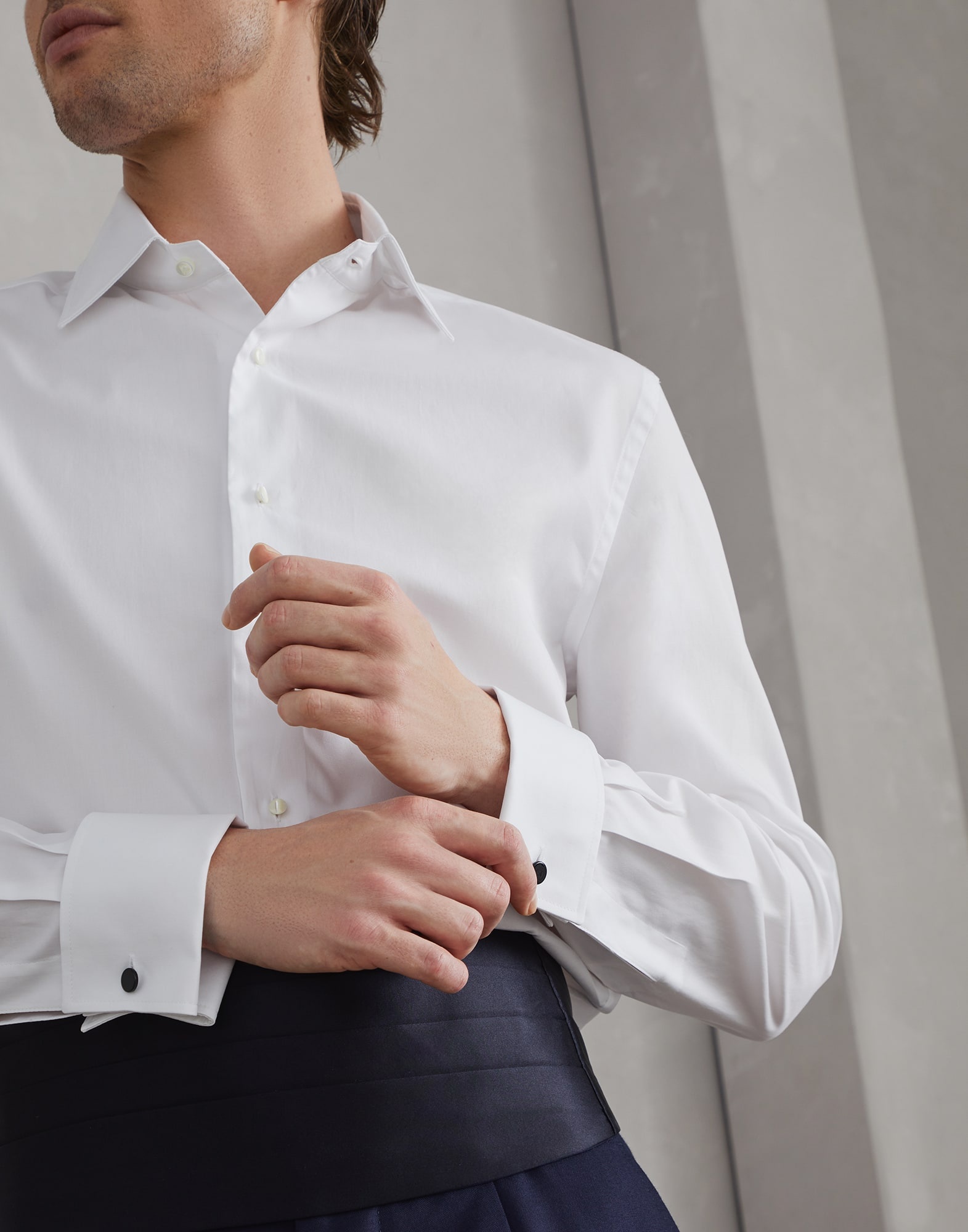 Sea Island cotton twill slim fit tuxedo shirt with spread collar - 3